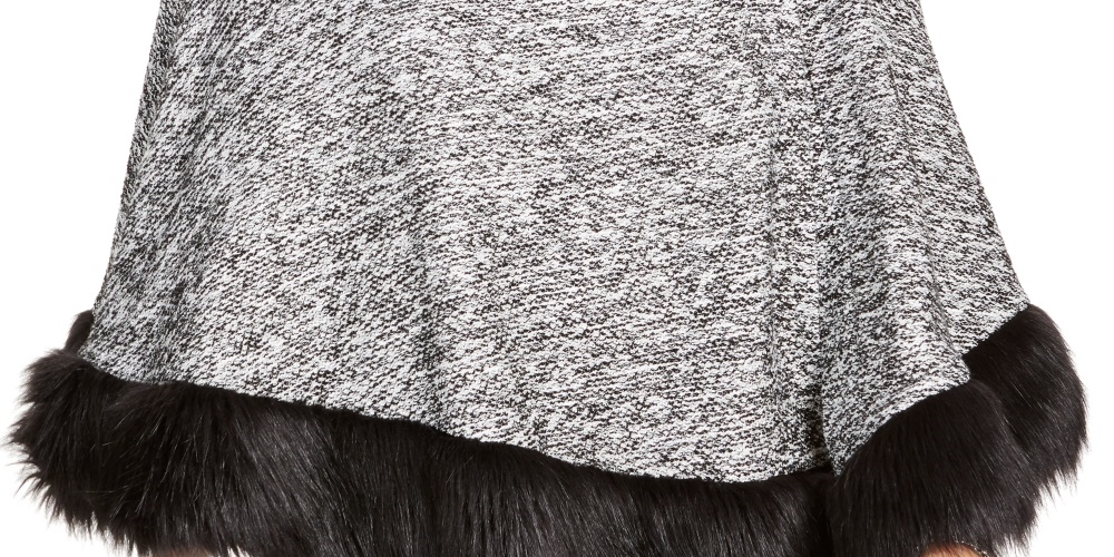 JM Collection Women's Faux Fur Trim Poncho Black Size Petite Small