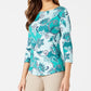 Charter Club Women's Printed Cotton 3/4-Sleeve Top Green Size X- Large