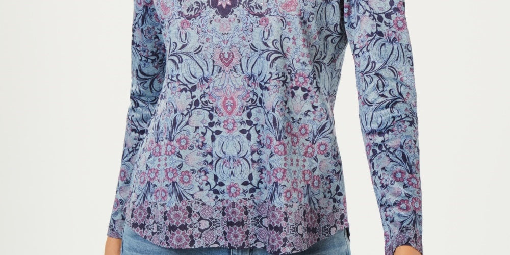 Style & Co Women's Cotton Floral Print Top Blue Size X-Small