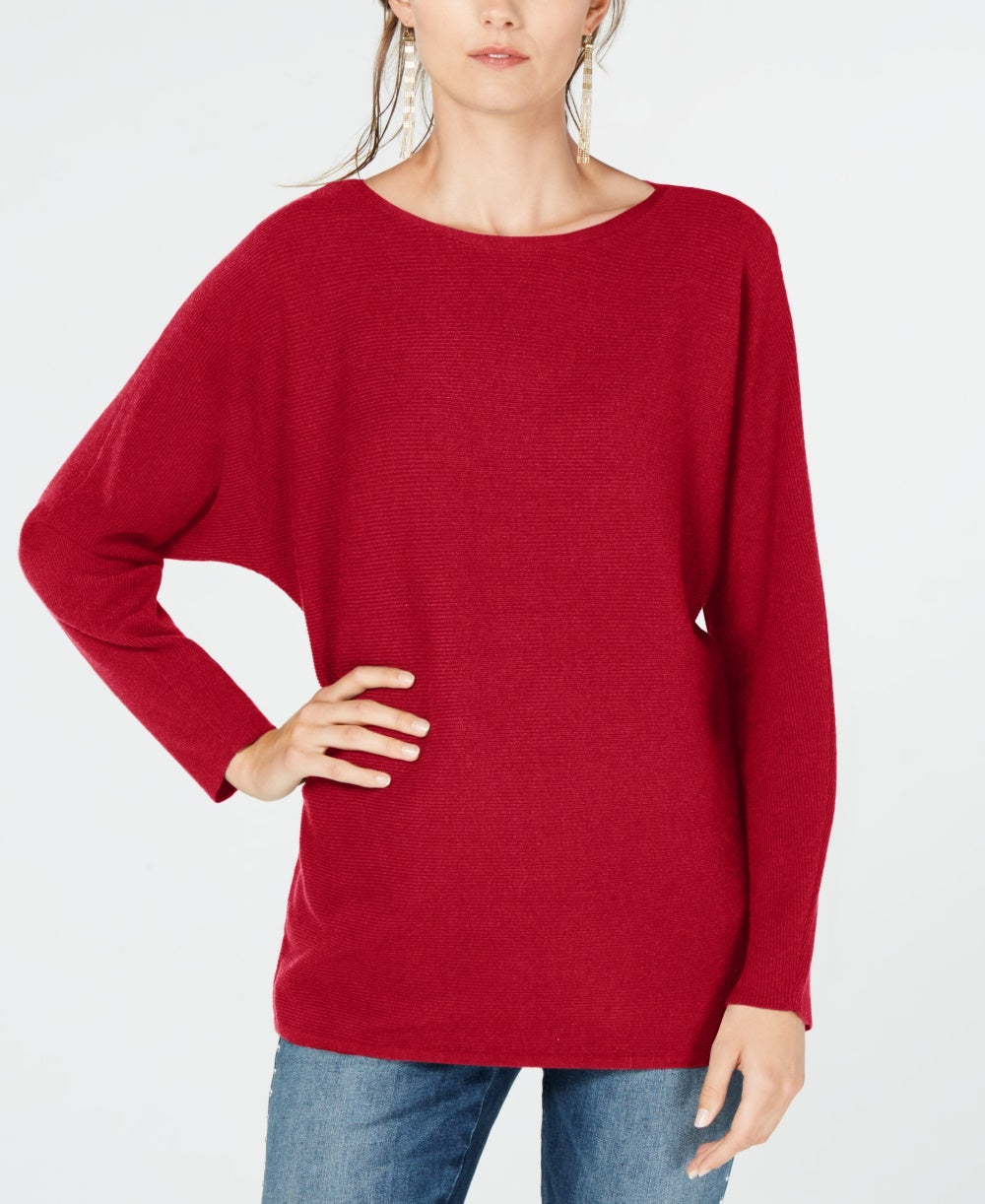 INC International Concepts Women's Dolman-Sleeve Ribbed-Knit Sweater Dark Red Size Medium
