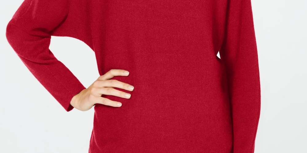 INC International Concepts Women's Dolman-Sleeve Ribbed-Knit Sweater Dark Red Size Medium