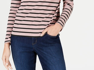 Charter Club Women's Ribbed Striped Turtleneck Pink Size X-Small