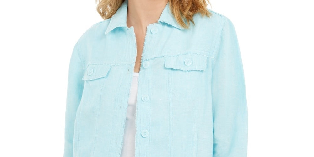 Charter Club Women's Linen Jacket Navy Size Small