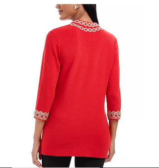 Charter Club Women's 3/4 Sleeve Textured Tunic Red Size Petite Small