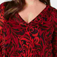 INC International Concepts Women's Blouse Surplice Scroll Print Sheer Illusion Red Size 0X