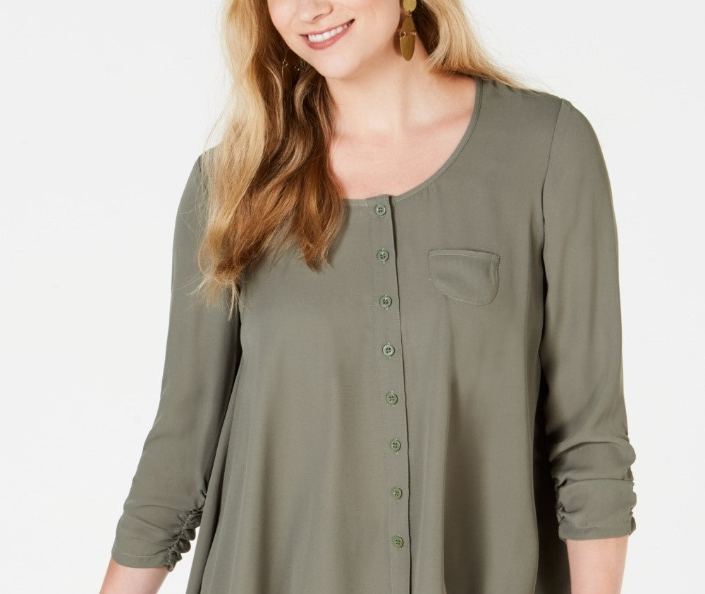 Style & Co Women's High Low Swing Top Green Size Large