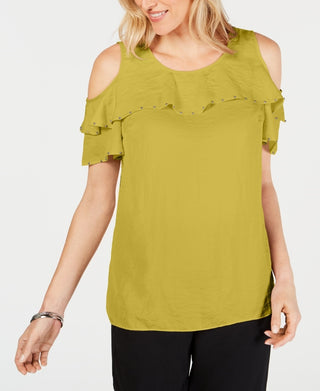 JM Collection Women's Ruffled Off The Shoulder Top Green Size Medium