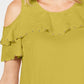 JM Collection Women's Ruffled Off The Shoulder Top Green Size Medium