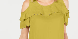 JM Collection Women's Ruffled Off The Shoulder Top Green Size Medium