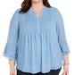 Charter Club Women's Double-Ruffle Textured Pintuck Top Blue Size Medium