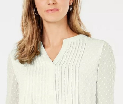 Charter Club Women's Double-Ruffle Textured Pintuck Top White Size Medium