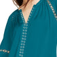 INC International Concepts Women's Grommet-Trim Peasant Blouse Green Size X-Small