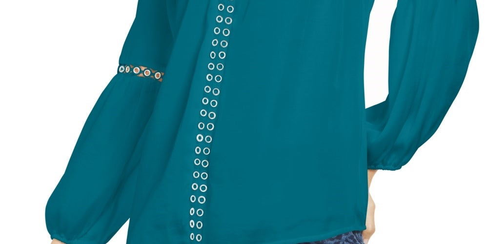 INC International Concepts Women's Grommet-Trim Peasant Blouse Green Size X-Small