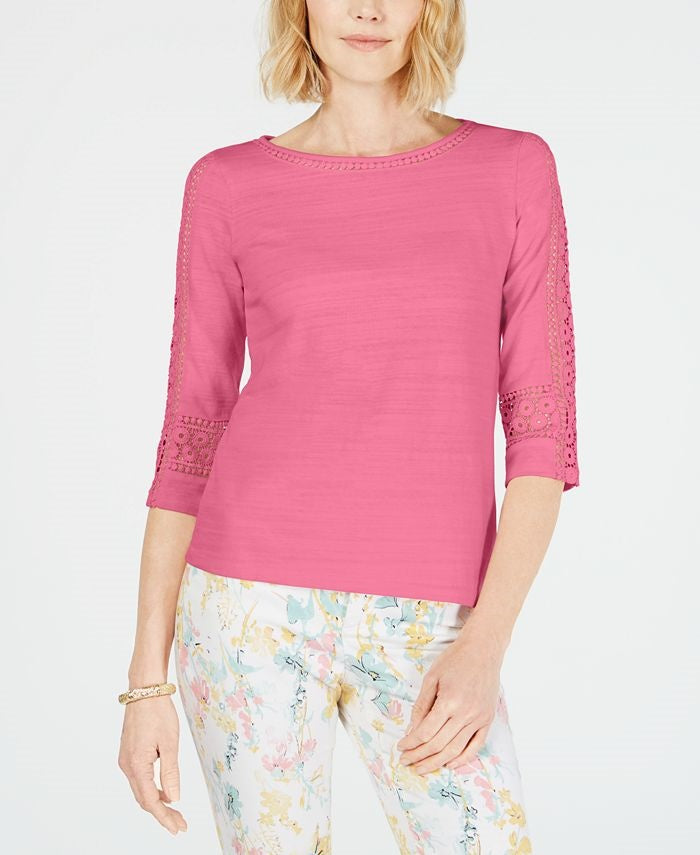 Charter Club Women's Crochet-Inset Top Pink Size XX-Large