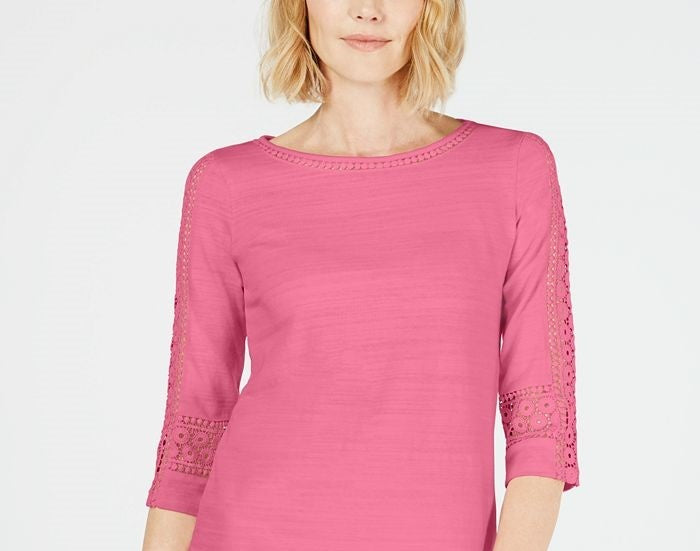 Charter Club Women's Crochet-Inset Top Pink Size XX-Large