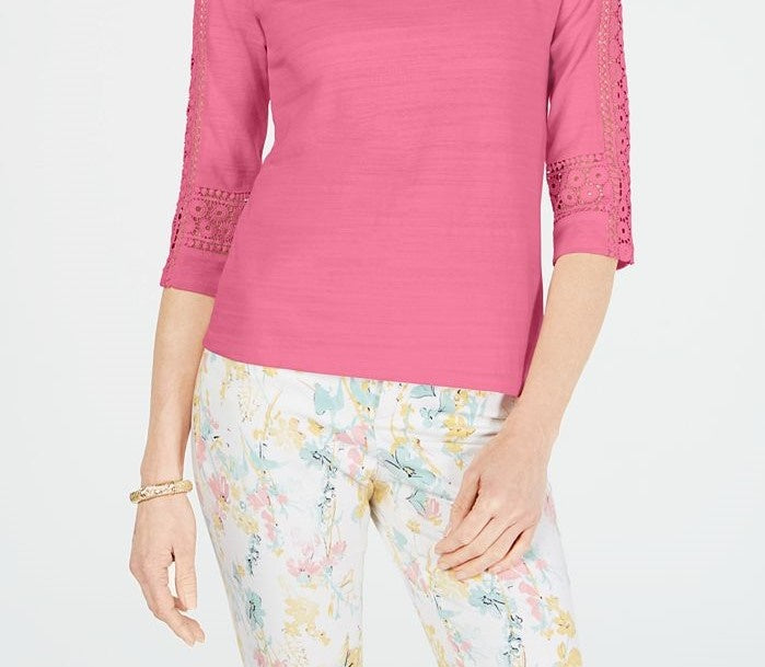 Charter Club Women's Crochet-Inset Top Pink Size XX-Large