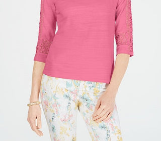 Charter Club Women's Crochet-Inset Top Pink Size XX-Large