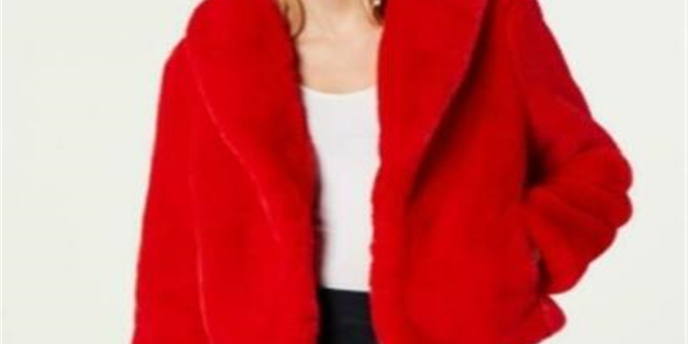 INC International Concepts Women's Faux Fur Coat Red Size Medium