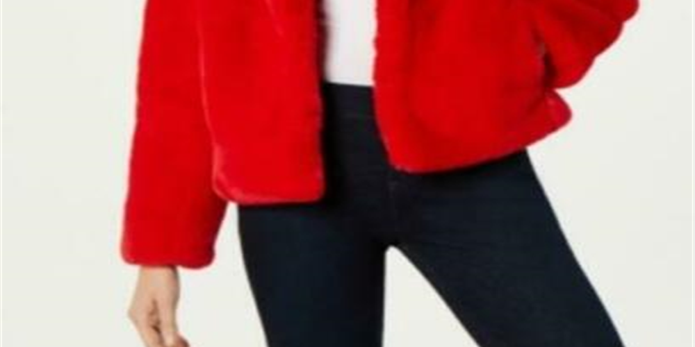 INC International Concepts Women's Faux Fur Coat Red Size Medium