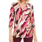 JM Collection Women's Zip Print Top Purple Size Small