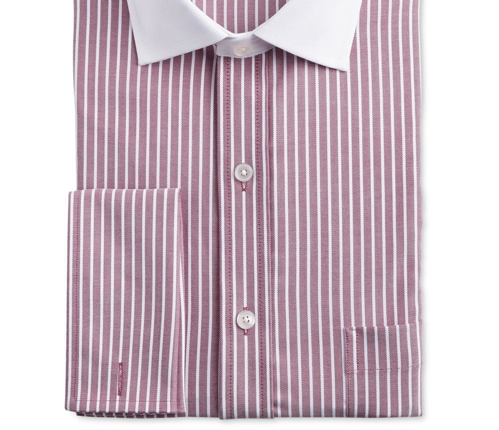 Tasso Elba Men's Classic/Regular Fit Non-Iron Supima Cotton Twill Bar Stripe French Cuff Dress Shirt Red Size 34-35