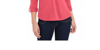 Charter Club Women's Supima Cotton Split-Neck Top Pink Size Extra Large