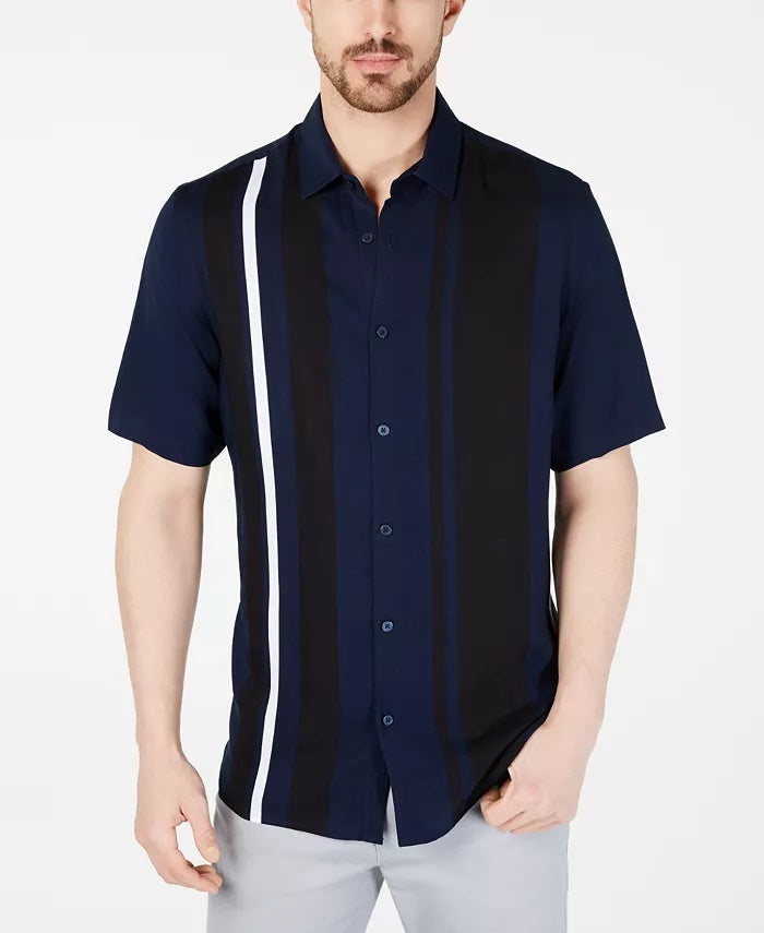 Alfani Men's Regular Fit Bowler Stripe Print Shirt Navy Size XXX-Large
