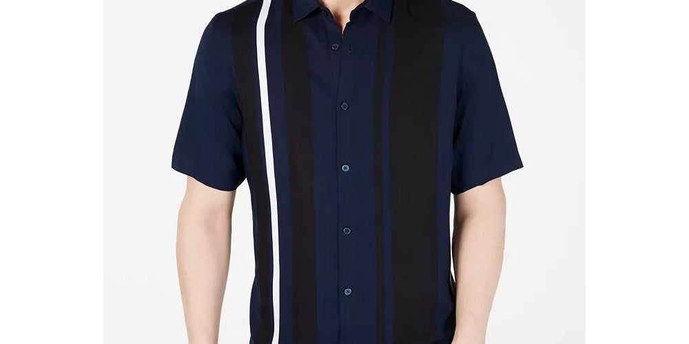 Alfani Men's Regular Fit Bowler Stripe Print Shirt Navy Size XXX-Large