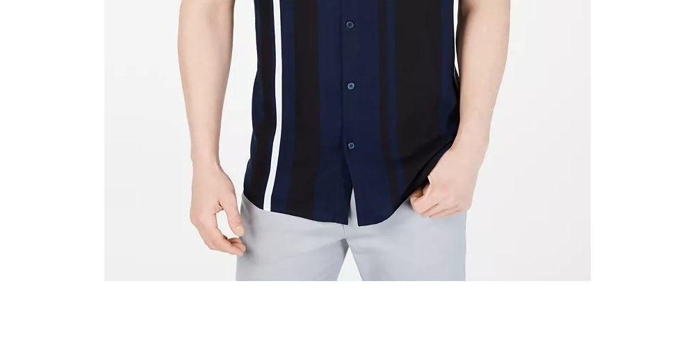Alfani Men's Regular Fit Bowler Stripe Print Shirt Navy Size XXX-Large