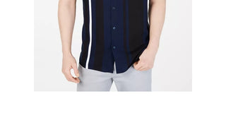 Alfani Men's Regular Fit Bowler Stripe Print Shirt Navy Size XXX-Large
