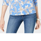 Karen Scott Women's Floral Print V Neck Top Blue Size Small