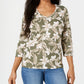 Karen Scott Women's Floral Print V Neck Top Green Size Small