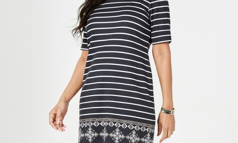 Karen Scott Women's Printed Shift Dress Black Size Petite XL