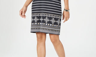 Karen Scott Women's Printed Shift Dress Black Size Petite XL