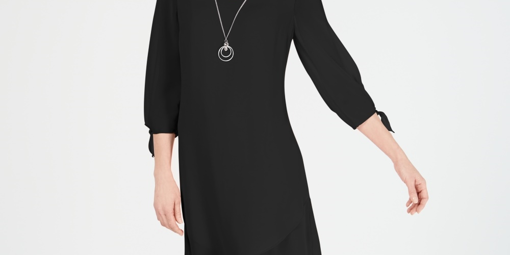JM Collection Women's Tie Sleeve Necklace Dress  Black Size Petite Large