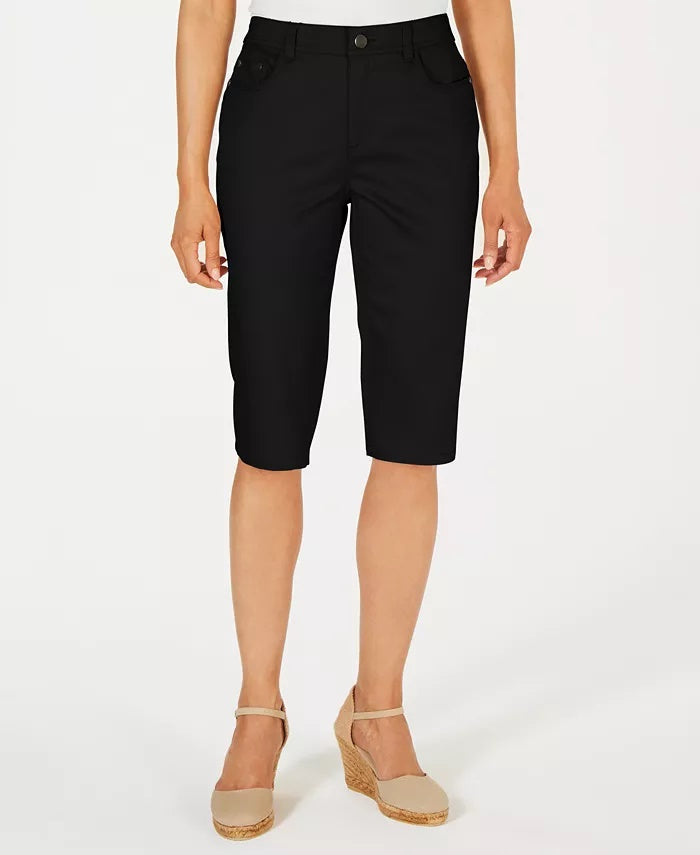 Charter Club Women's Mid Rise Knee Length Shorts  Black Size 8