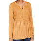 Style & Co Women's Lace-Front Draped Top Gold Size X-Large