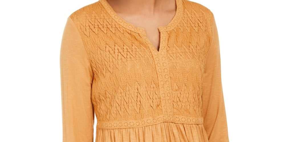 Style & Co Women's Lace-Front Draped Top Gold Size X-Large