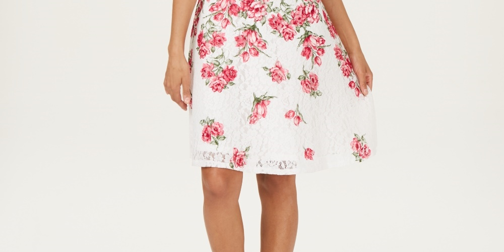 Charter Club Women's Lace Fit & Flare Dress White Size Petite Large
