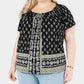 Style & Co Women's Plus Size Print Pleated-Neck Top Black 0X