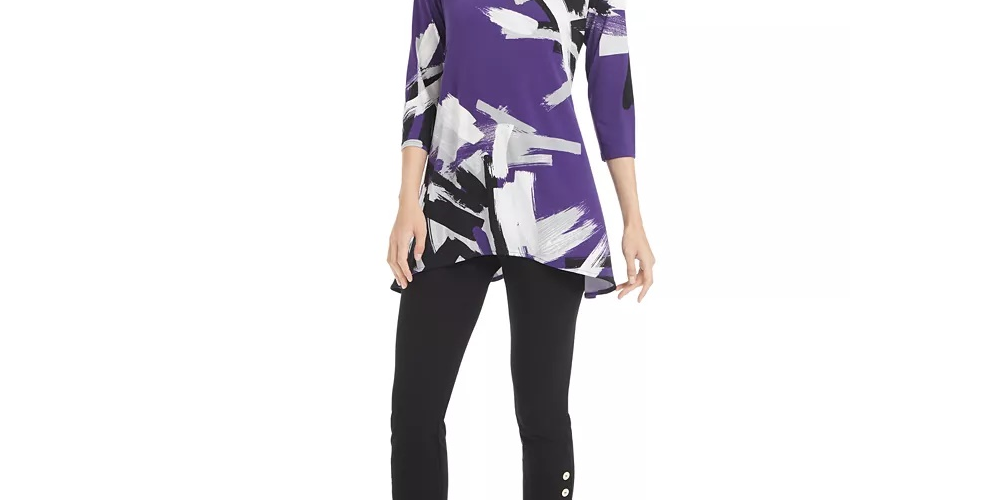 Alfani Women's Petite Printed Swing Top Purple Size X-Large