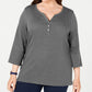 Karen Scott Women's Plus Size Cotton Split-Neck Top Charcoal Size 0X