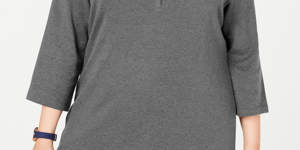 Karen Scott Women's Plus Size Cotton Split-Neck Top Charcoal Size 0X