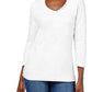 Karen Scott Women's Cotton V Neck Button Trim Top White Size Large