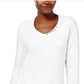 Karen Scott Women's Cotton V Neck Button Trim Top White Size Large