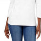 Karen Scott Women's Cotton V Neck Button Trim Top White Size Small