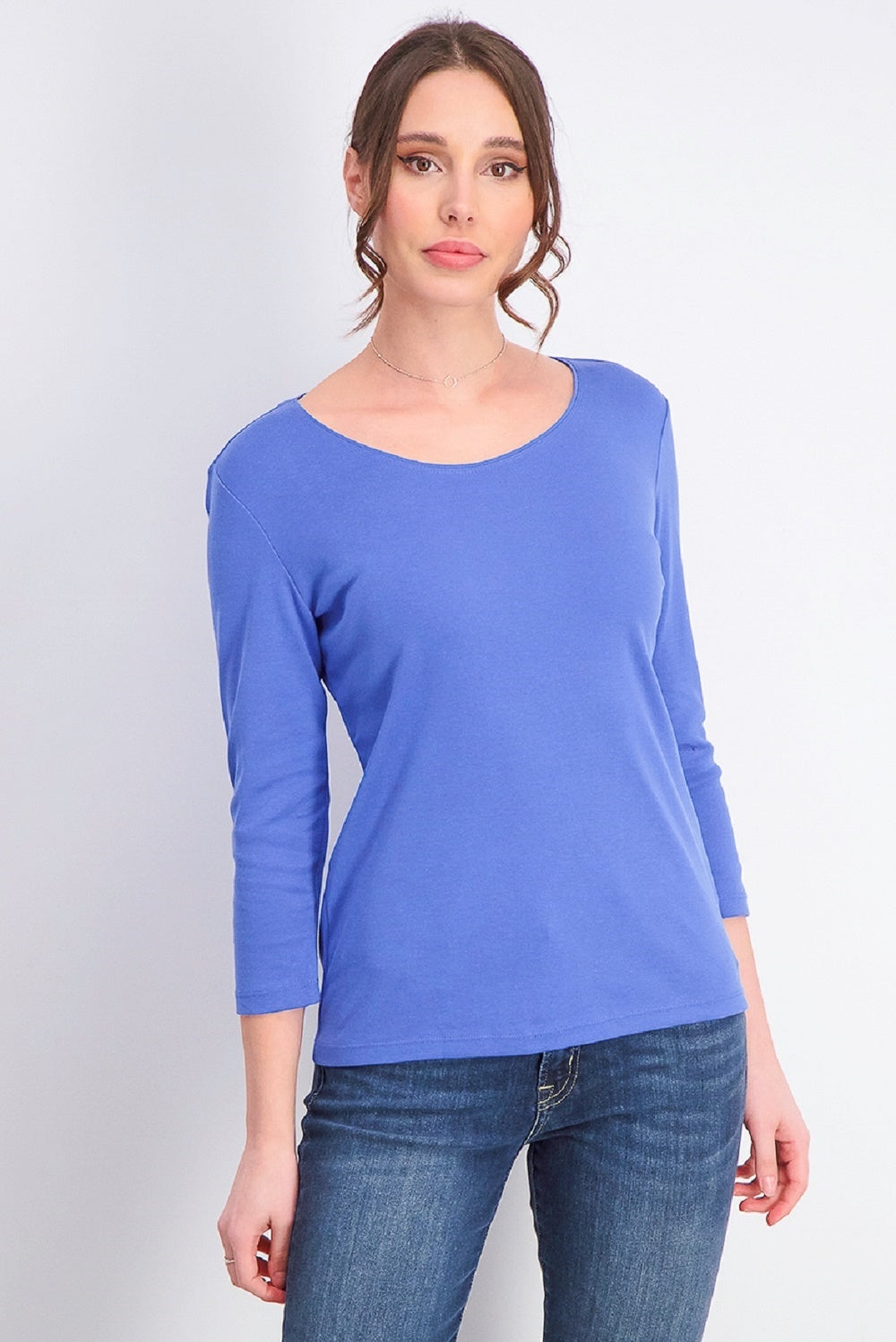 Karen Scott Women's Cotton 3/4 Sleeve Top Blue Size Small