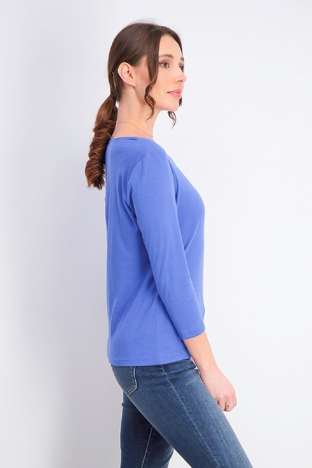 Karen Scott Women's Cotton 3/4 Sleeve Top Blue Size Small