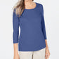 Karen Scott Women's Petite Cotton Scoop-Neck Top Blue Size Petite Large