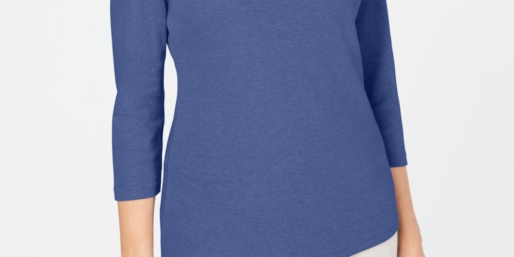 Karen Scott Women's Cotton Scoop-Neck Top Blue Size Petite Medium